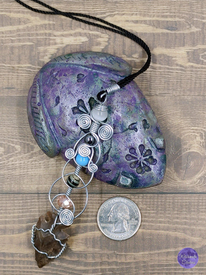 Flint Arrowhead Wand Necklace, Copper Metaphysical Jewelry JN34