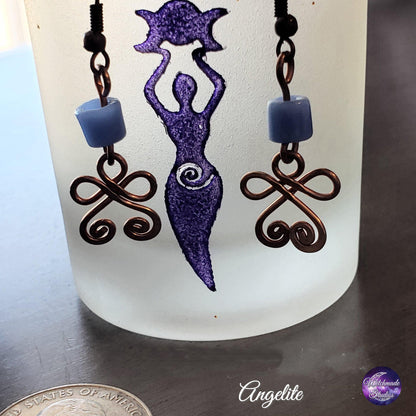 Angelite Wire Wrap Crystal Earrings, Copper Metaphysical Jewelry JE70
