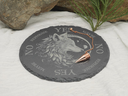Mystical Wolf Pendulum Board on Natural Slate Tray - Divination - Altar Piece