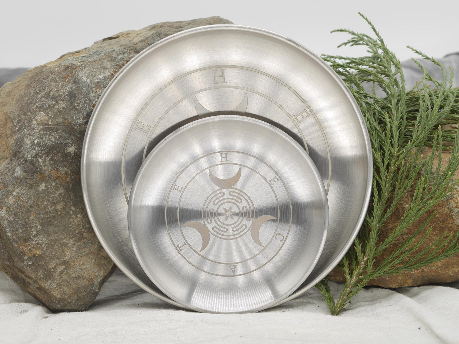 Hecate Altar Tray / Offering Plate (mini version - 5 1/2&amp;quot;) - Engraved Stainless Steel