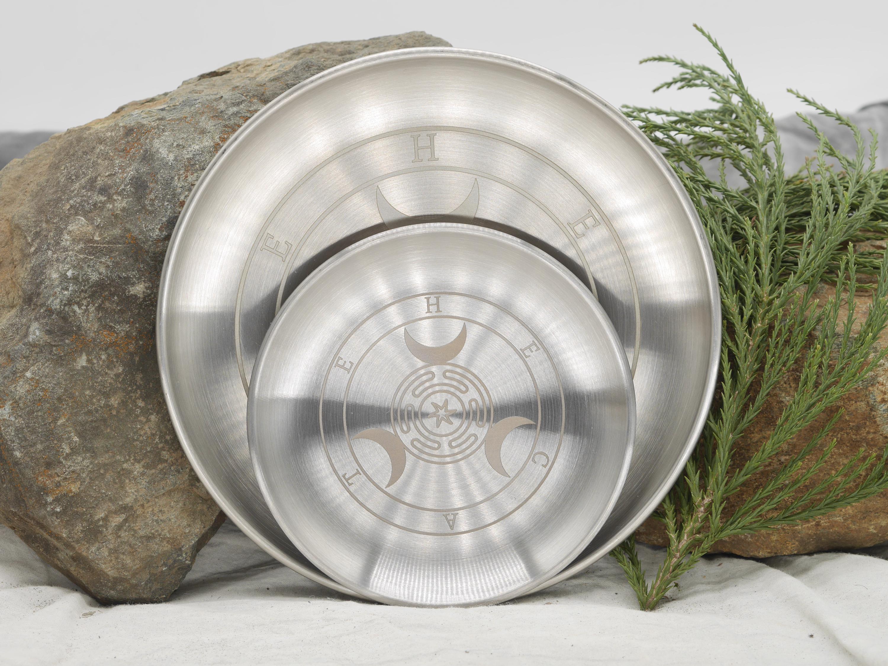 Hecate Altar Tray / Offering Plate (mini version - 5 1/2&amp;quot;) - Engraved Stainless Steel