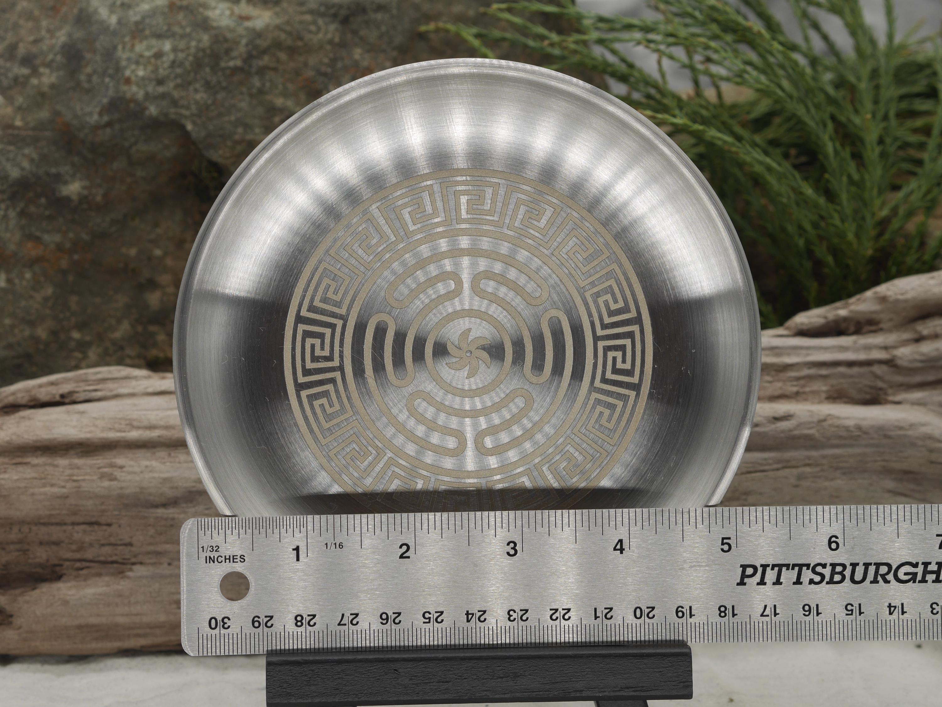 Strophalos of Hecate Altar Tray: Engraved Greek Key Stainless Steel (5 1/2&amp;quot;)
