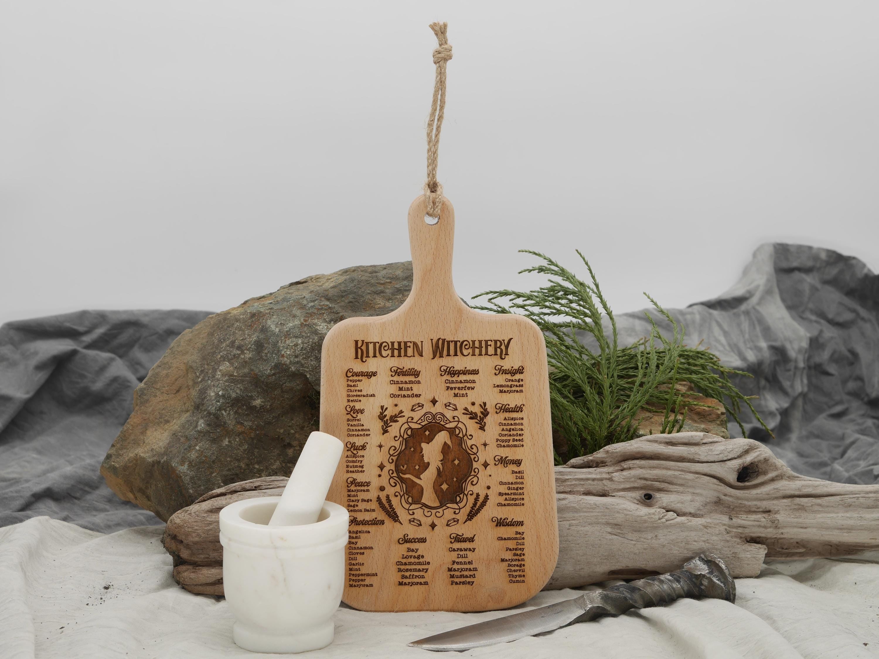 Kitchen Witchery Wood Cutting Board: Plant Uses, Pagan Decor