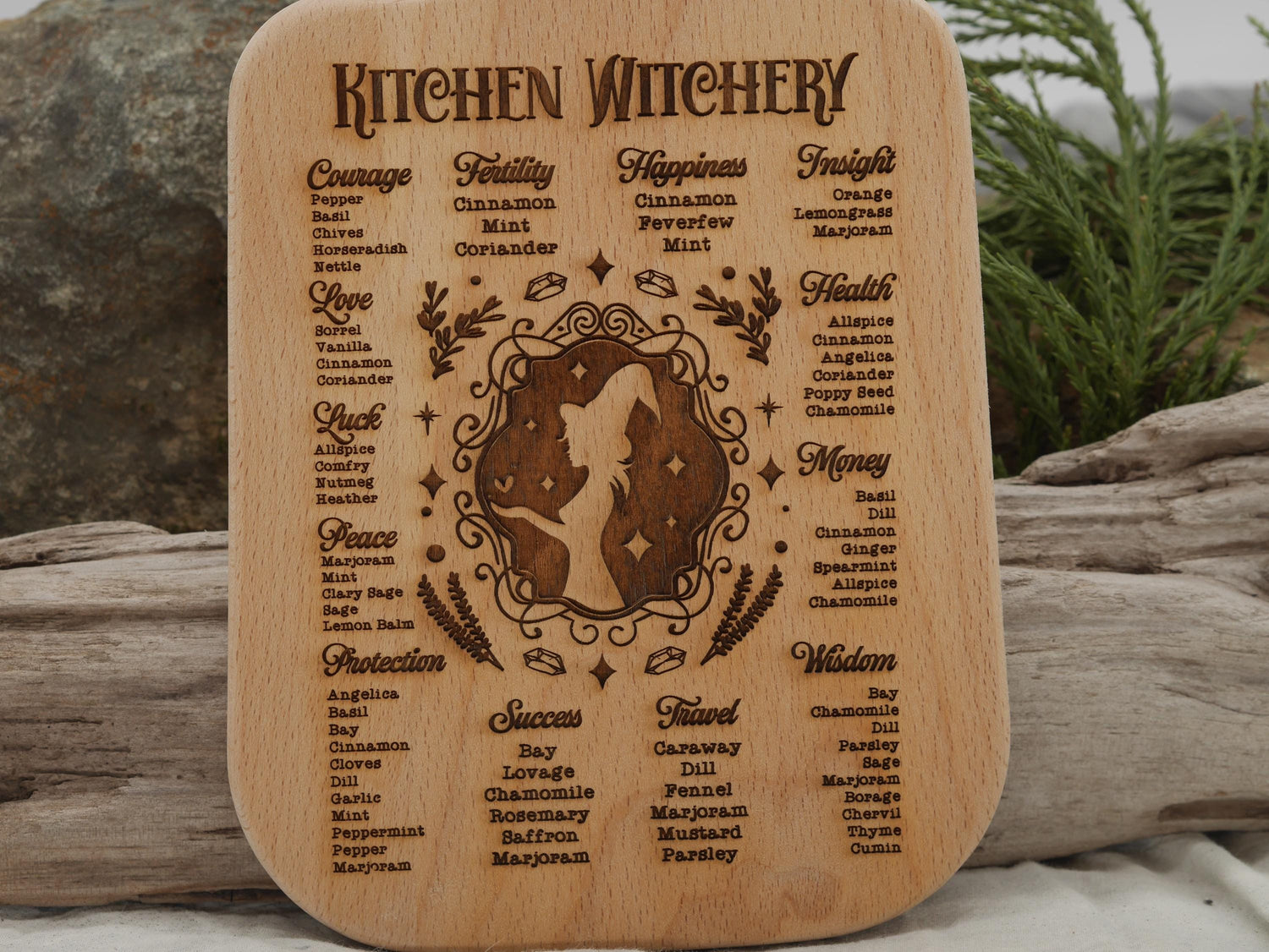 Kitchen Witchery Wood Cutting Board: Plant Uses, Pagan Decor