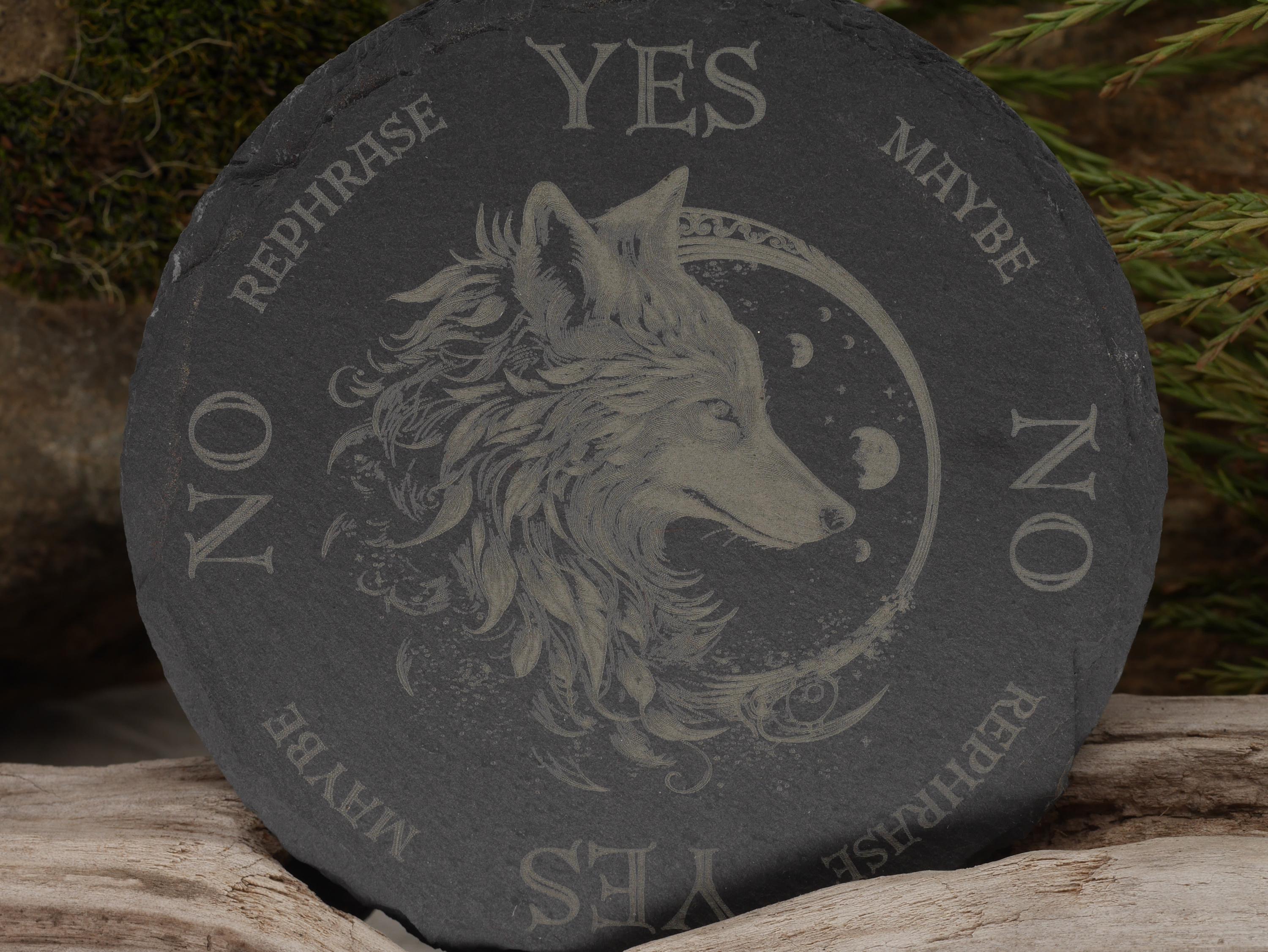 Mystical Wolf Pendulum Board (mini version 4&amp;quot;) on Natural Slate Tray - Divination - Altar Piece