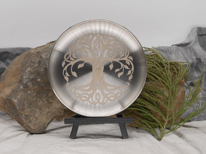 Celtic Tree of Life Altar Tray: Engraved Stainless Steel Offering Plate