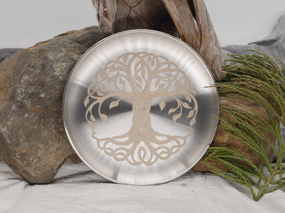 Celtic Tree of Life Altar Tray: Engraved Stainless Steel Offering Plate