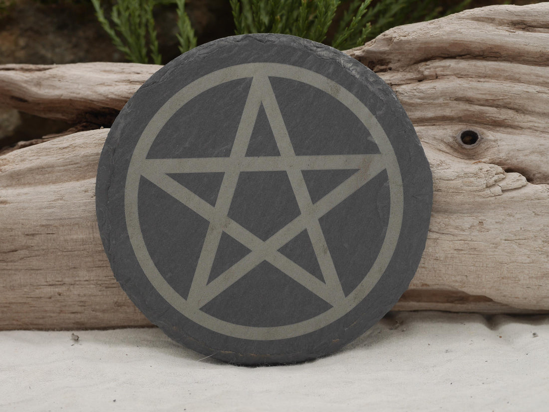 Pentacle Natural Slate Mini Altar Tray / Coaster - 4 Inches - Altar Piece - Offering Plate
