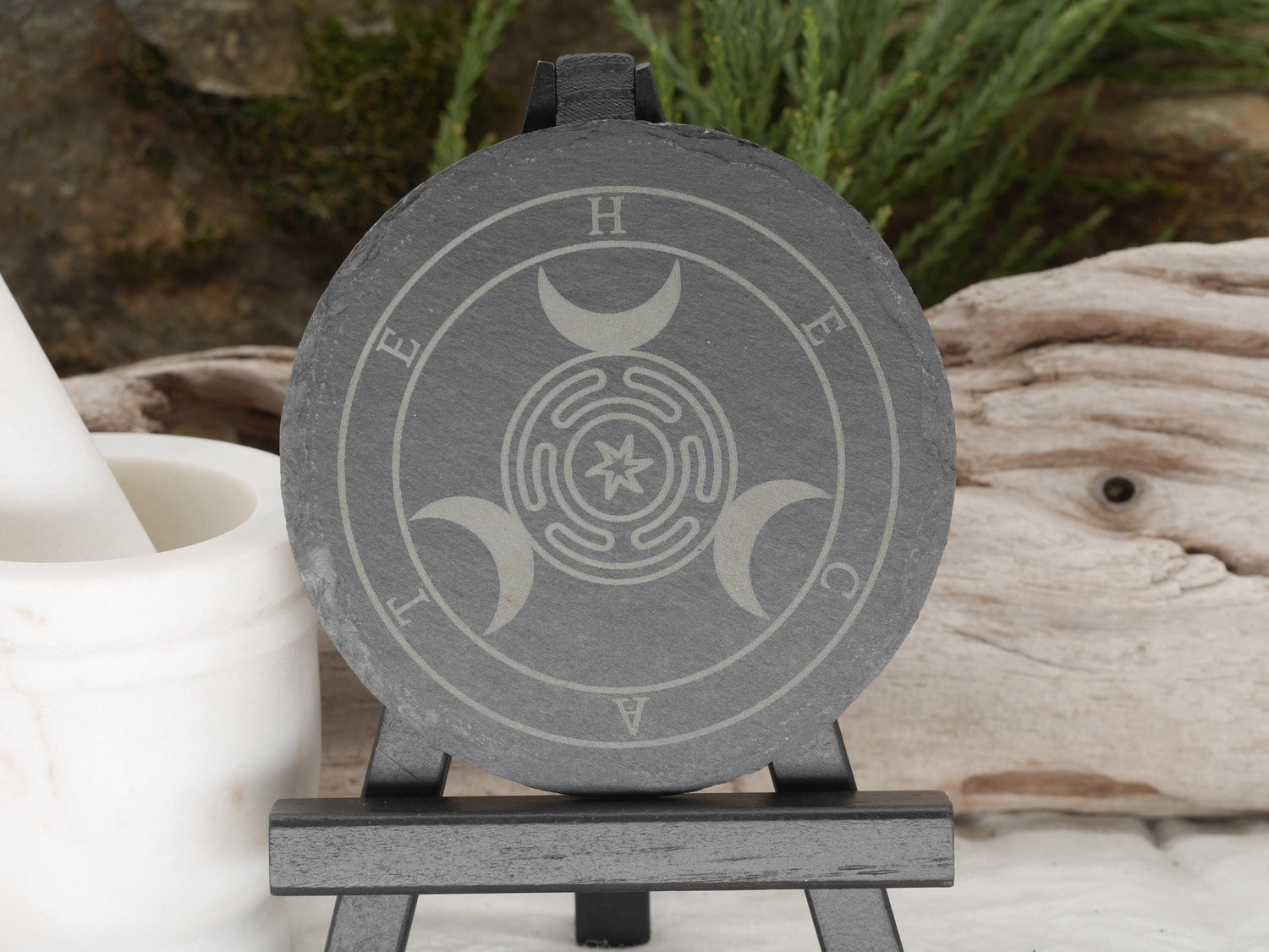 Hecate Strophalos Slate Altar Tray: Triple Moon Goddess Decor