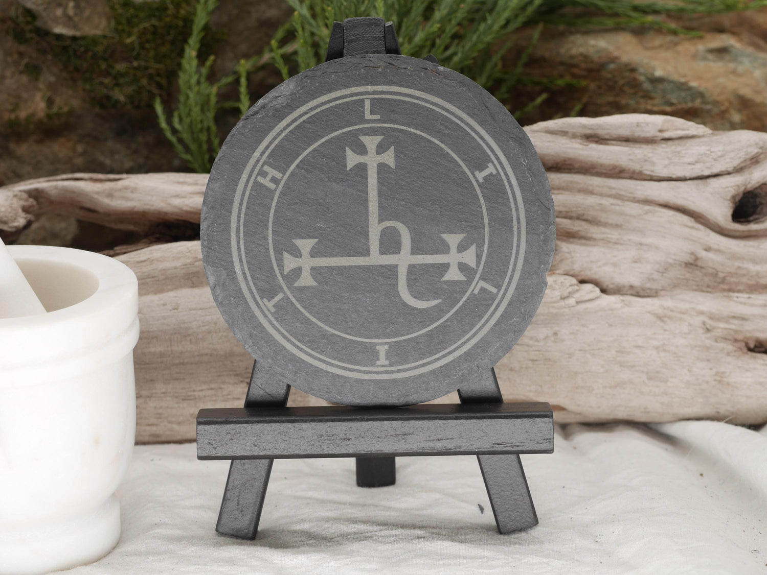Lilith Sigil Natural Slate Mini Altar Tray / Coaster - 4 Inches - Altar Piece - Shadow Work