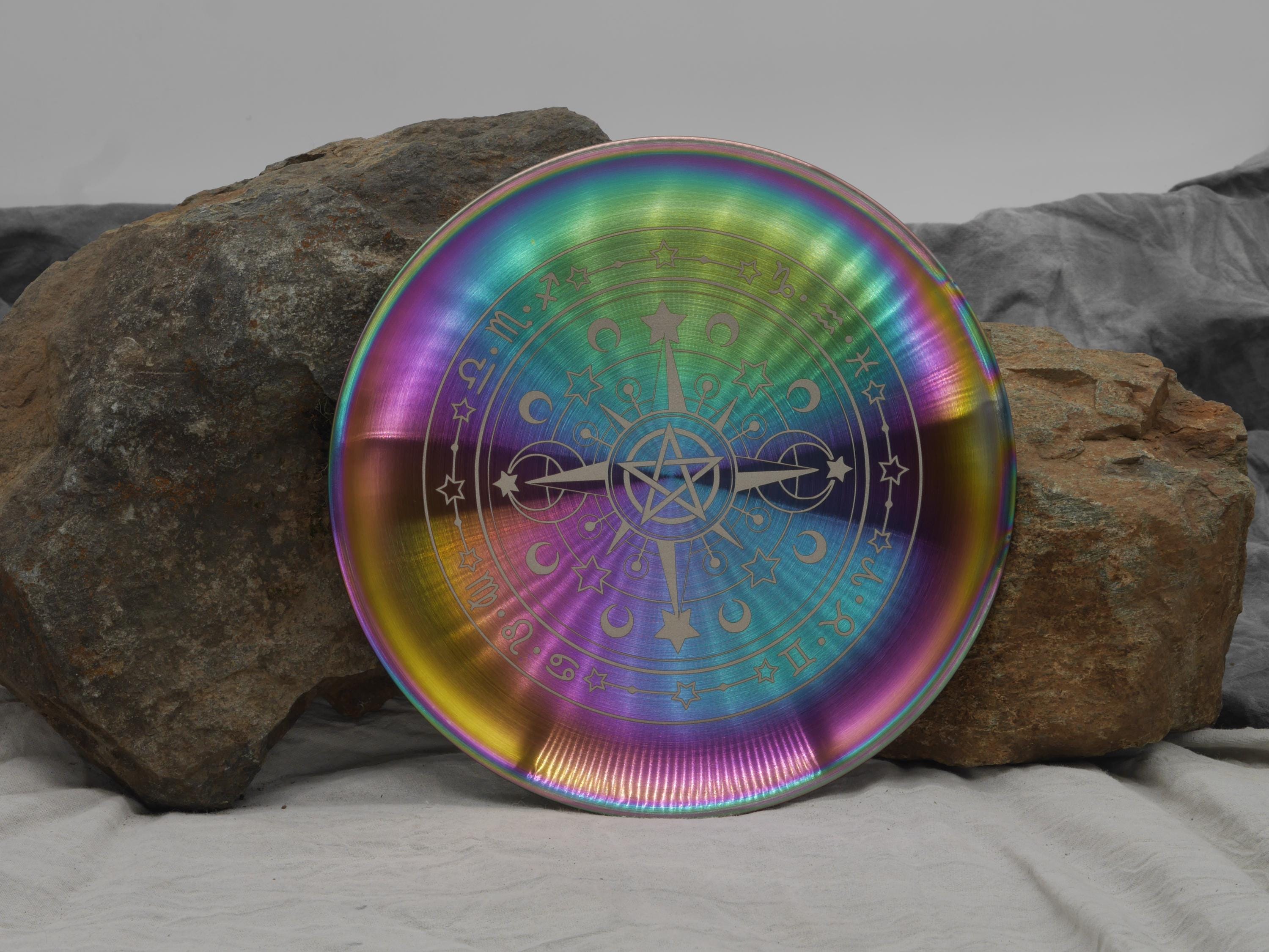 Engraved Rainbow Stainless Steel Crystal Grid Altar Tray