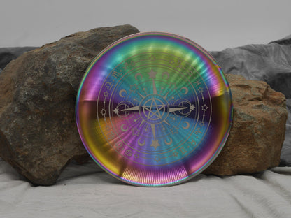 Engraved Rainbow Stainless Steel Crystal Grid Altar Tray