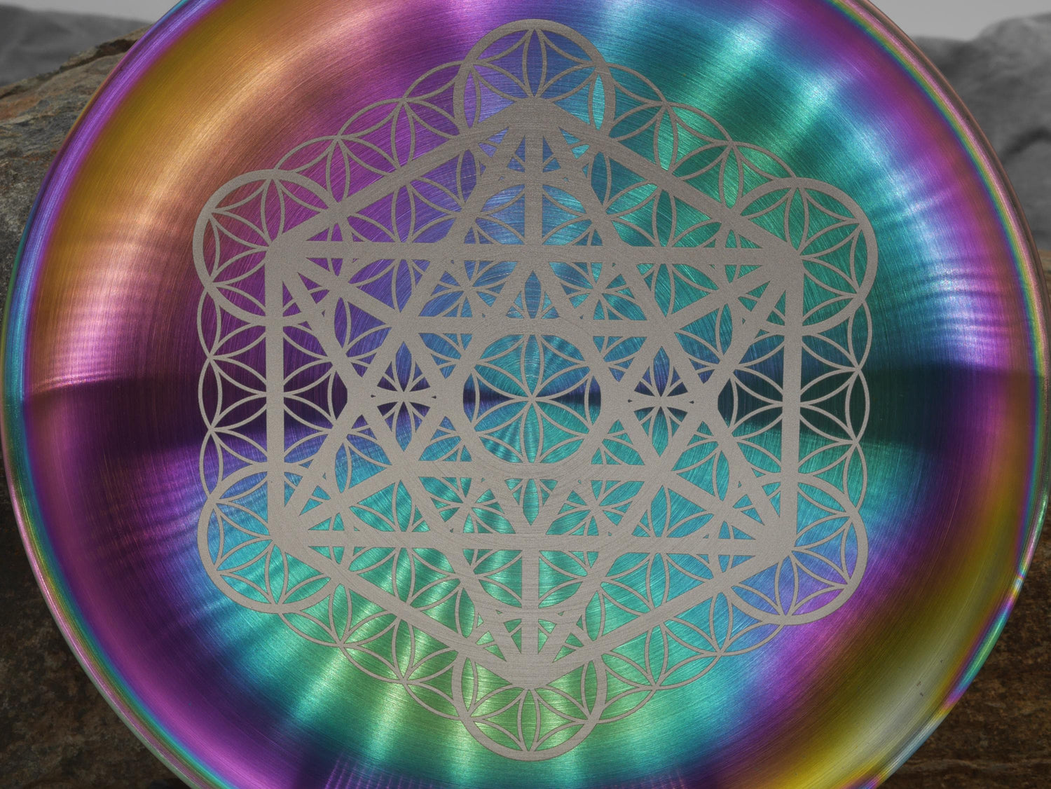 Rainbow Stainless Steel Altar Tray: Sacred Geometry Crystal Grid