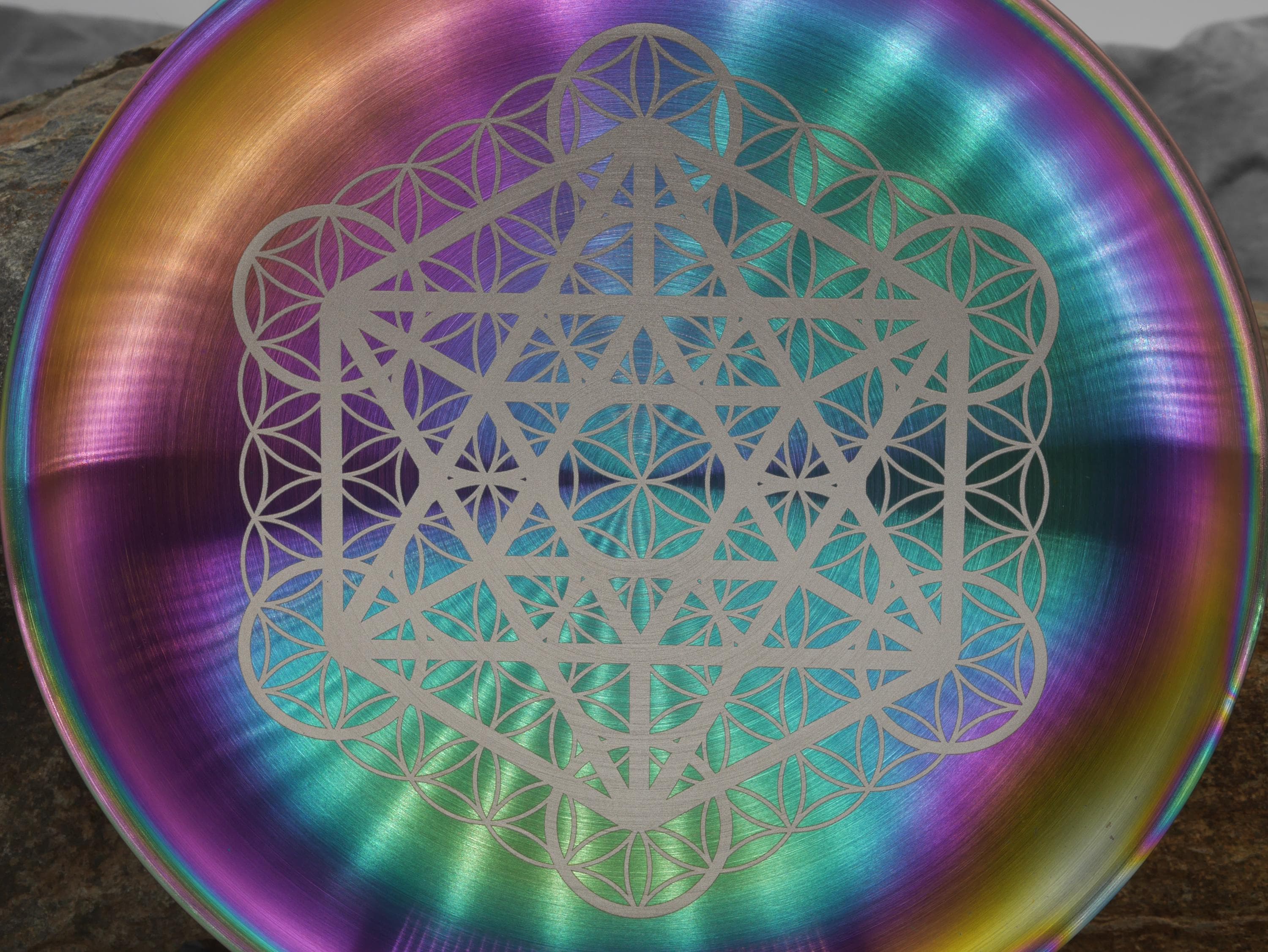 Rainbow Stainless Steel Altar Tray: Sacred Geometry Crystal Grid