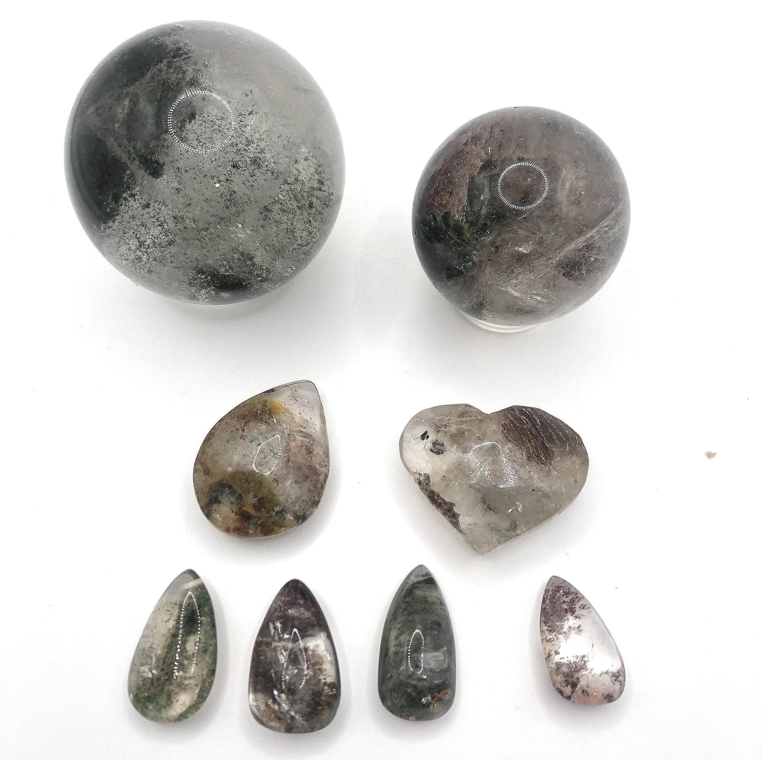 Garden Quartz Sphere &amp; Cabochon Set