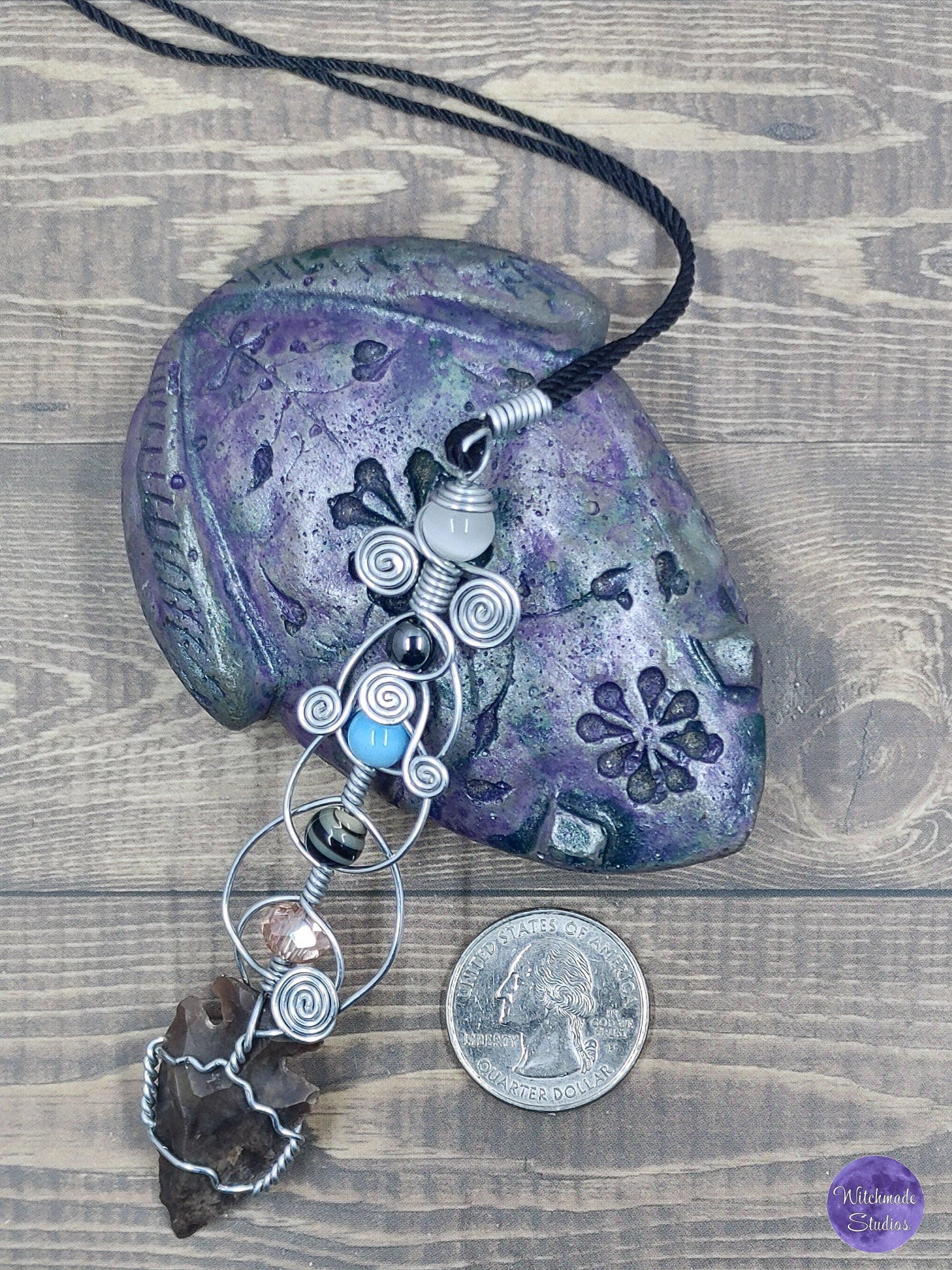 Flint Arrowhead Wand Necklace, Copper Metaphysical Jewelry JN34
