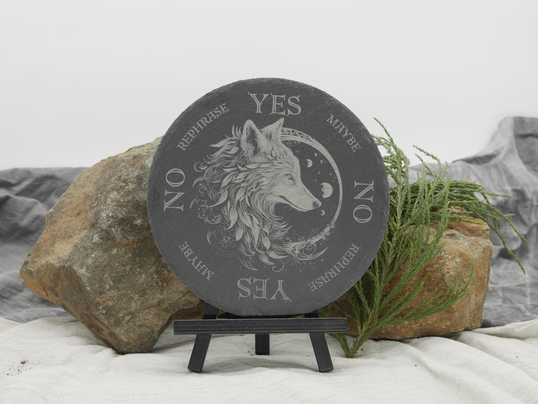 Mystical Wolf Pendulum Board on Natural Slate Tray - Divination - Altar Piece