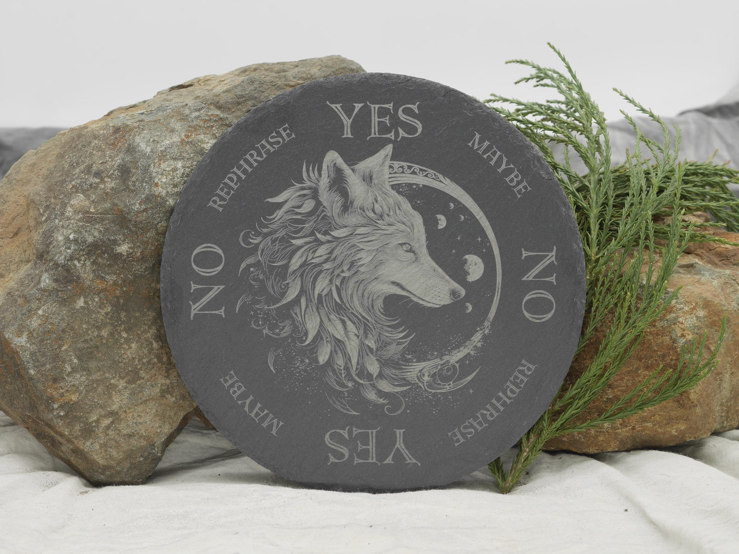 Mystical Wolf Pendulum Board on Natural Slate Tray - Divination - Altar Piece