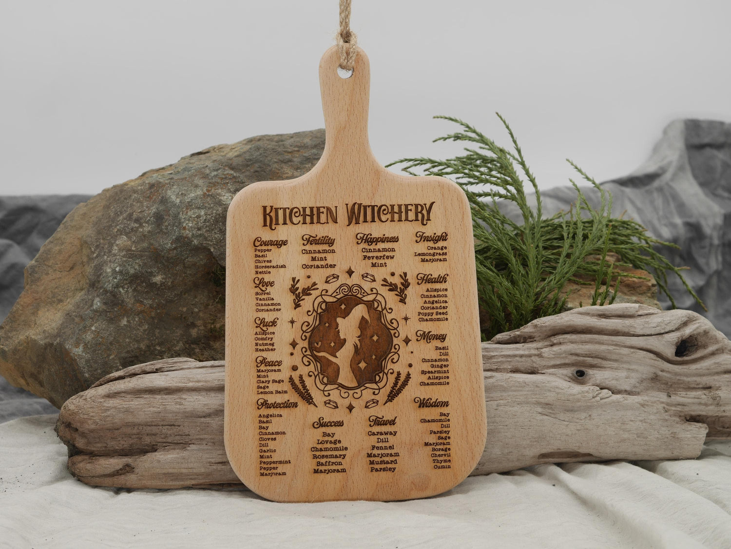 Kitchen Witchery Wood Cutting Board: Plant Uses, Pagan Decor