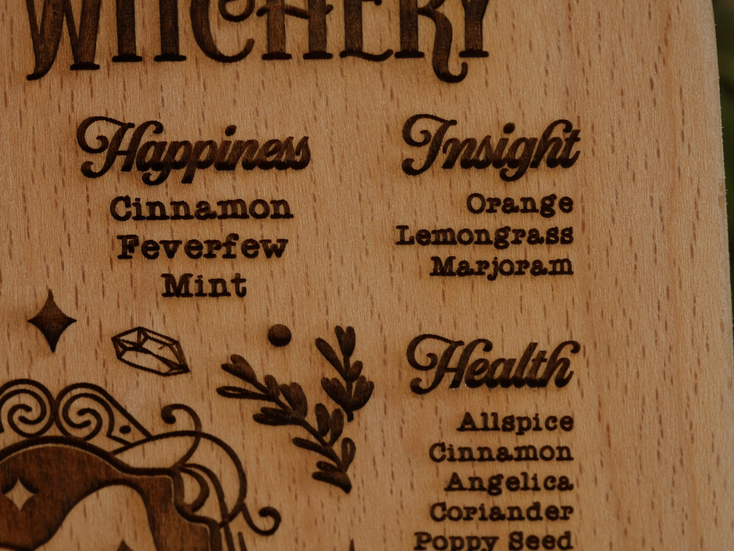 Kitchen Witchery Wood Cutting Board: Plant Uses, Pagan Decor