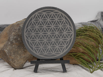 Flower of Life Crystal Grid Engraved on Natural Slate Tray - Altar Piece - Sacred Geometry