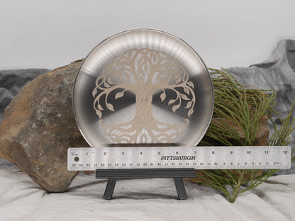 Celtic Tree of Life Altar Tray: Engraved Stainless Steel Offering Plate