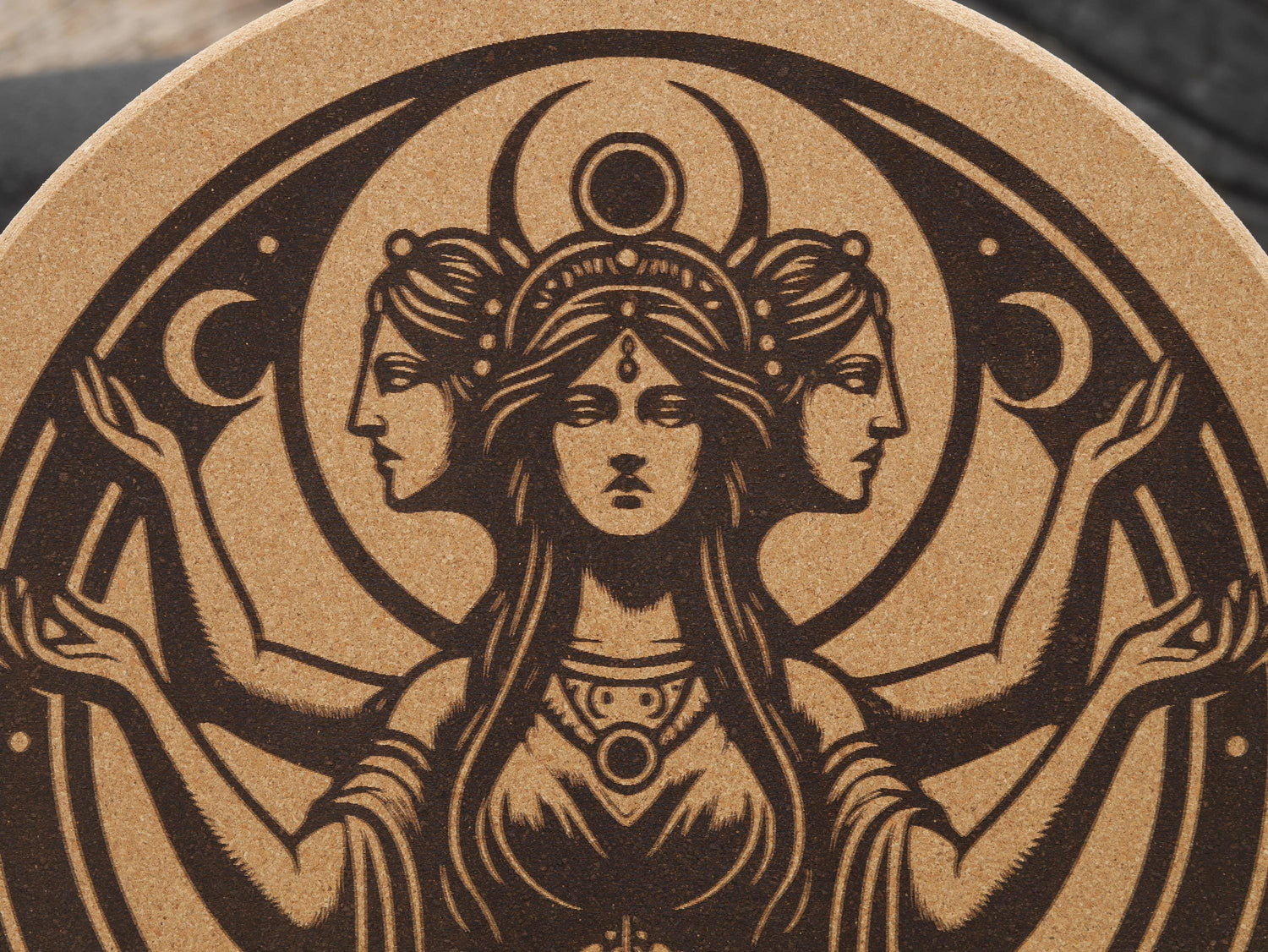 Hecate Triple Goddess Cork Trivet - Kitchen Witch Decor (7 1/2&amp;quot;)