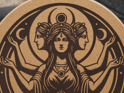 Hecate Triple Goddess Cork Trivet - Kitchen Witch Decor (7 1/2&amp;quot;)