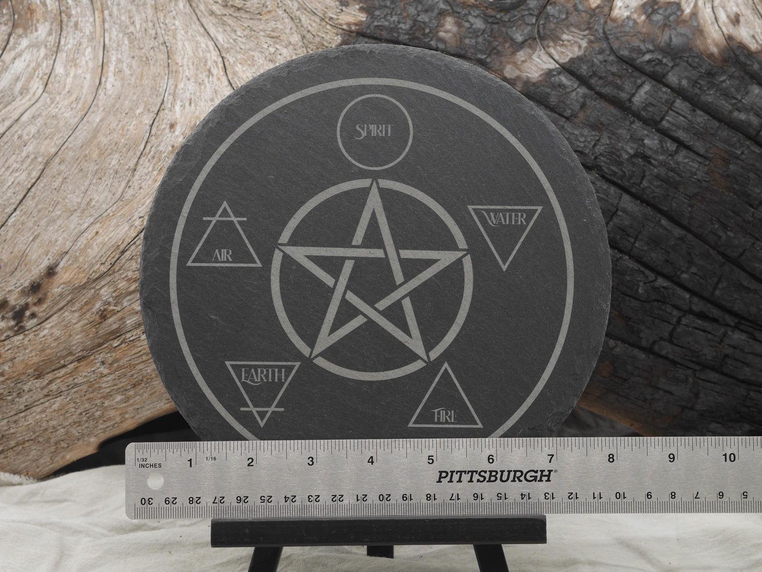 Engraved Slate Altar Tray: Elemental Pentacle Offering Plate