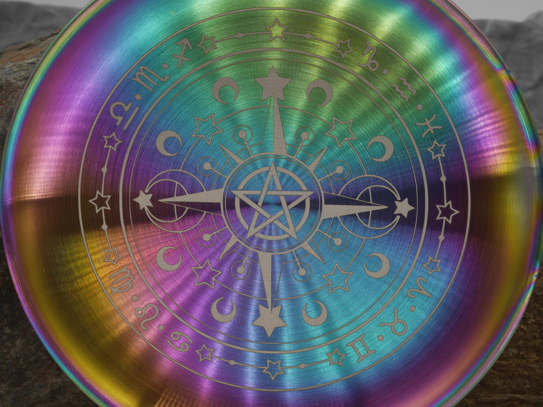 Engraved Rainbow Stainless Steel Crystal Grid Altar Tray