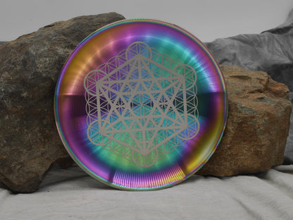 Rainbow Stainless Steel Altar Tray: Sacred Geometry Crystal Grid