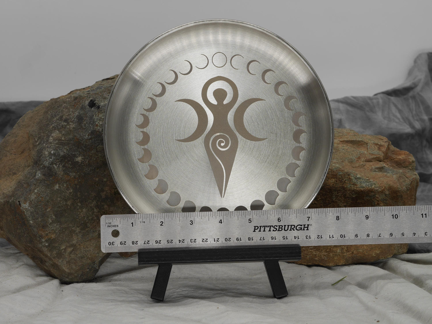 Goddess Triple Moon and Moon Phases Altar Tray / Offering Plate - Engraved Stainless Steel