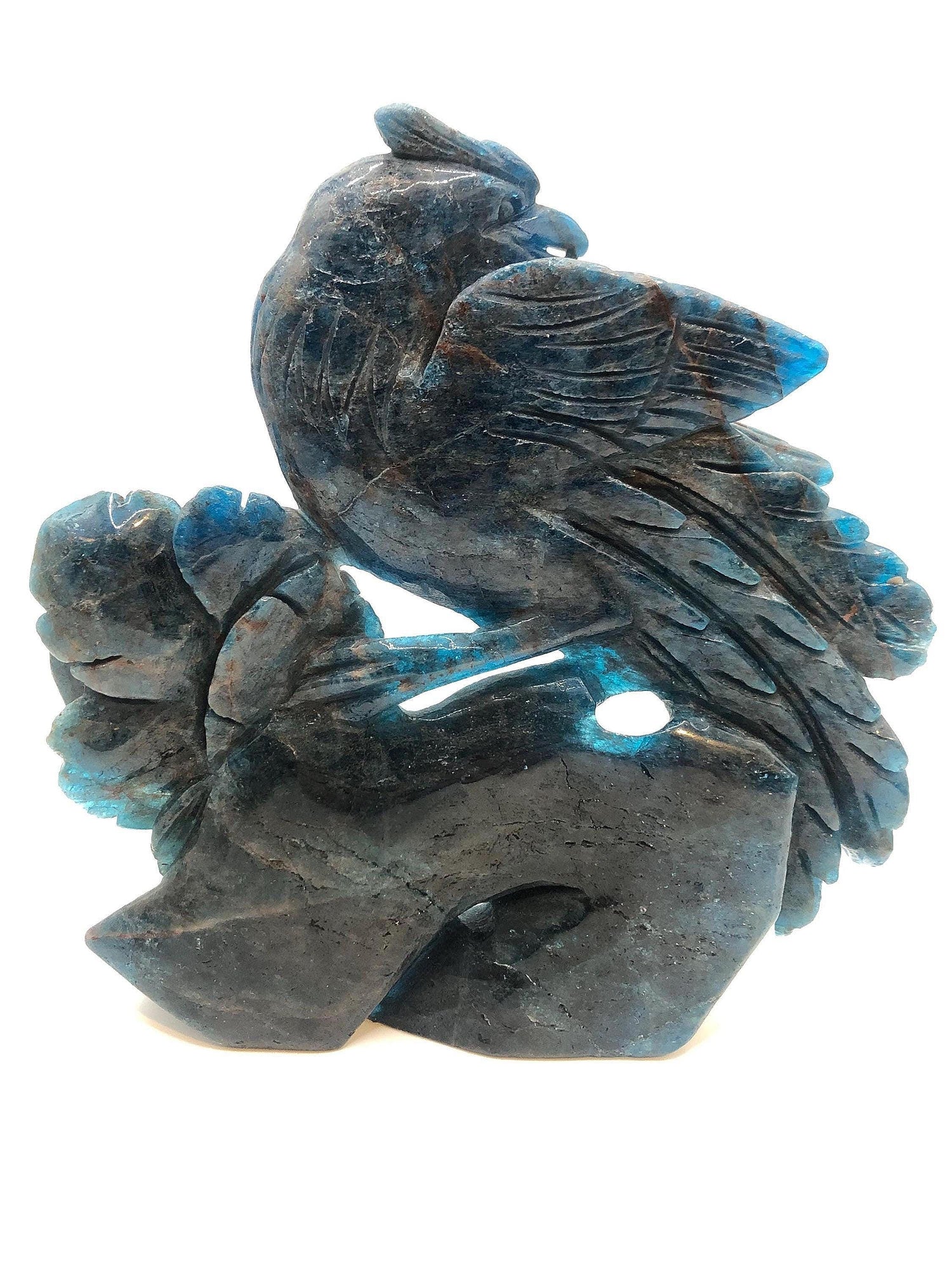 Blue Apatite Phoenix Carving: One-of-a-Kind Stone Art