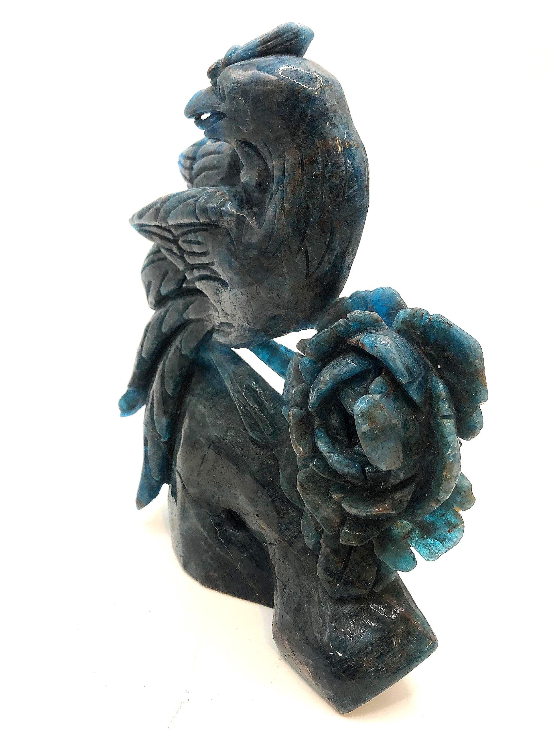 Blue Apatite Phoenix Carving: One-of-a-Kind Stone Art