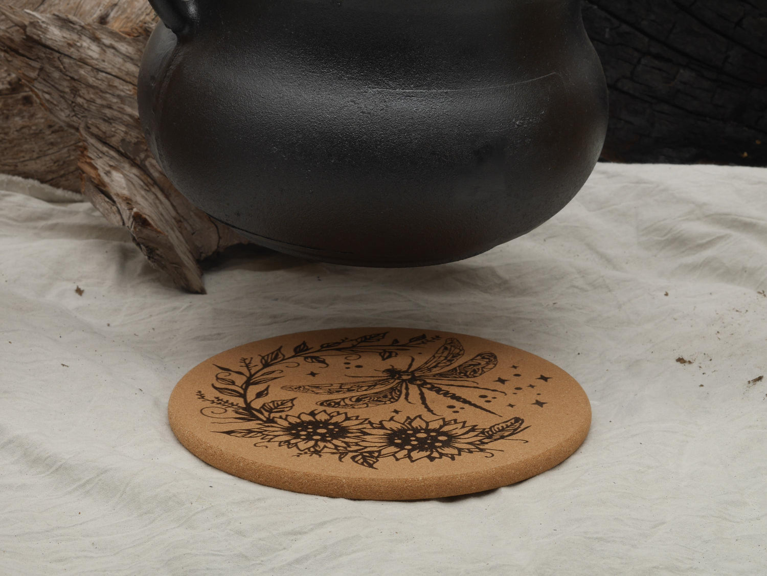 Dragonfly Cork Trivet: Laser Engraved Kitchen Decor (7 1/2&amp;quot;)