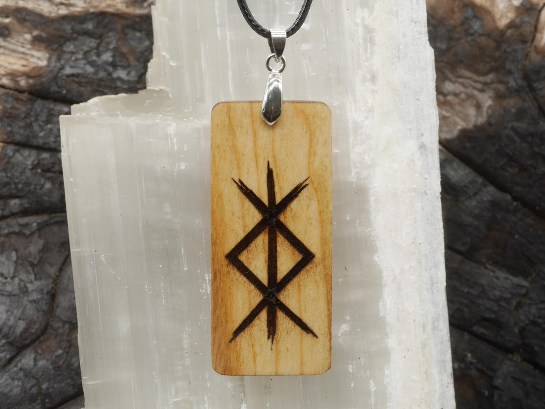 Protection Bind Rune Cherry Wood Pendant – Pagan Necklace
