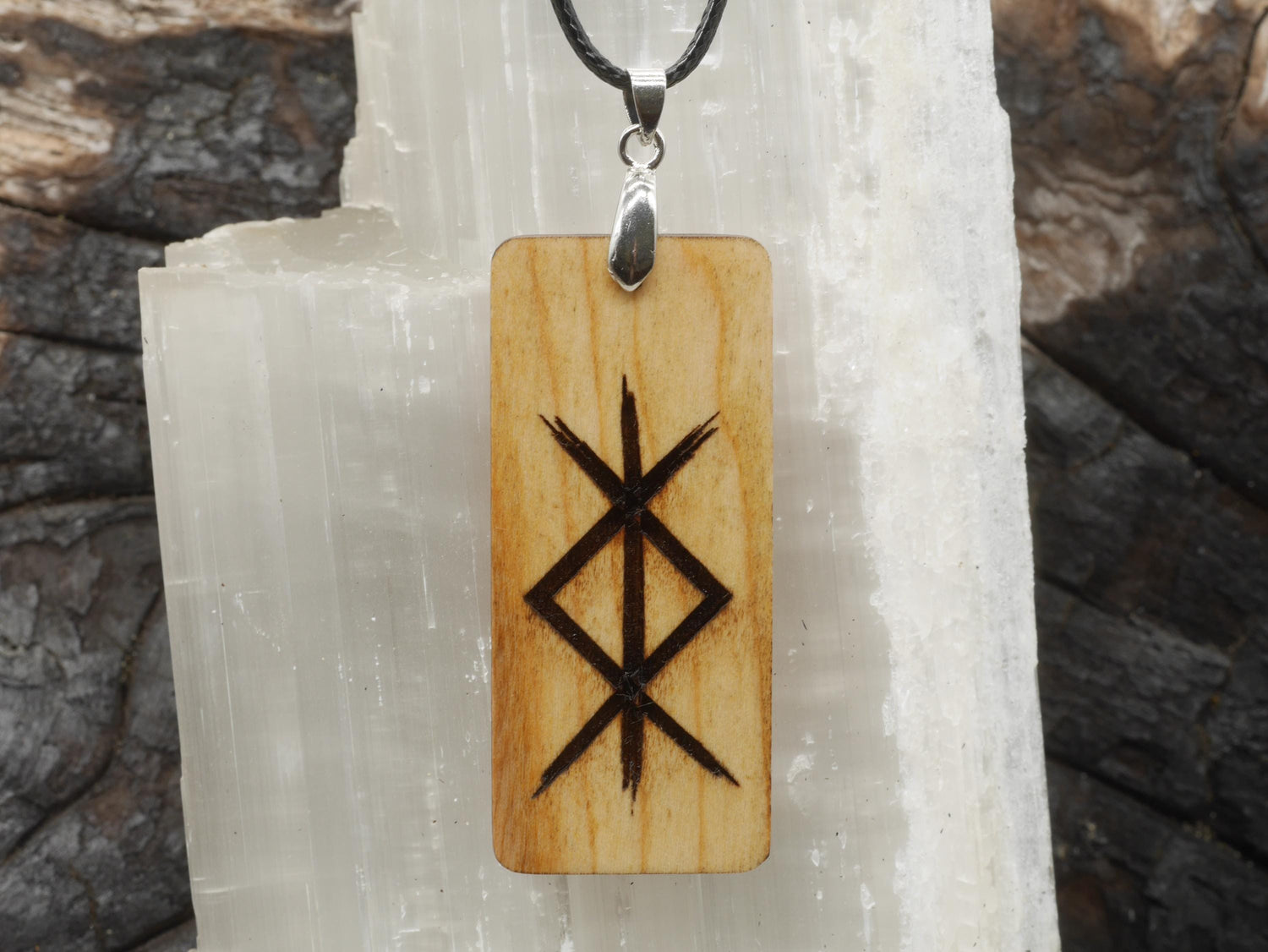Protection Bind Rune Cherry Wood Pendant – Pagan Necklace
