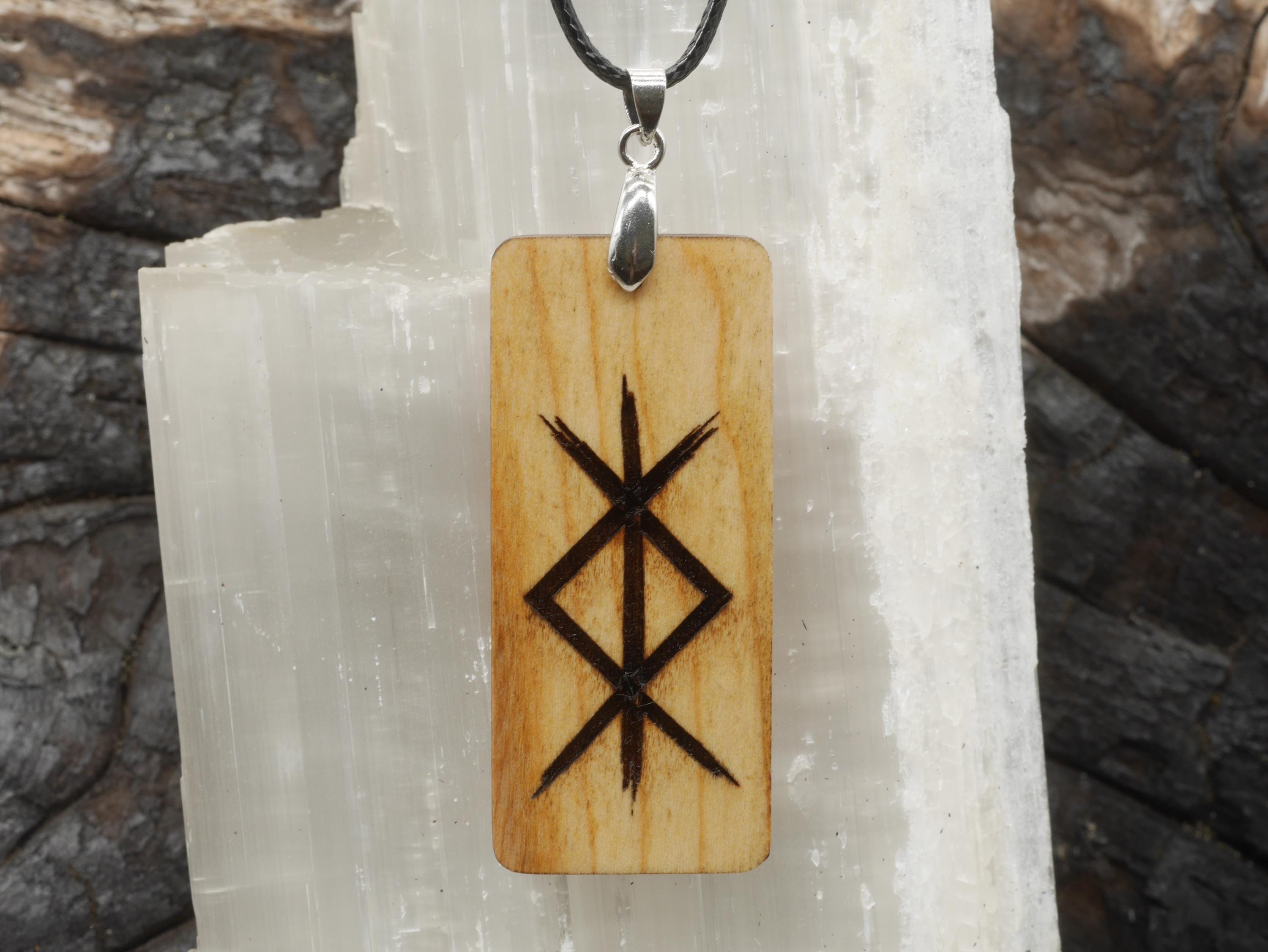 Protection Bind Rune Cherry Wood Pendant – Pagan Necklace