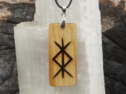 Protection Bind Rune Cherry Wood Pendant – Pagan Necklace