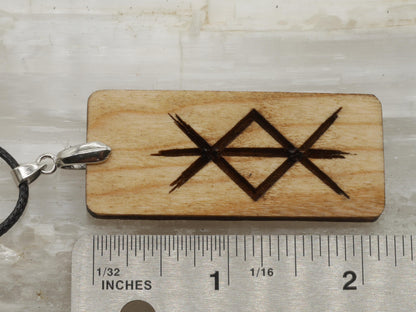 Protection Bind Rune Cherry Wood Pendant – Pagan Necklace