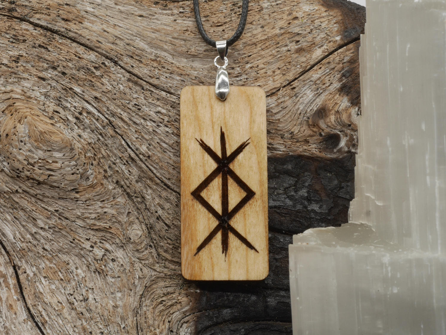 Protection Bind Rune Cherry Wood Pendant – Pagan Necklace