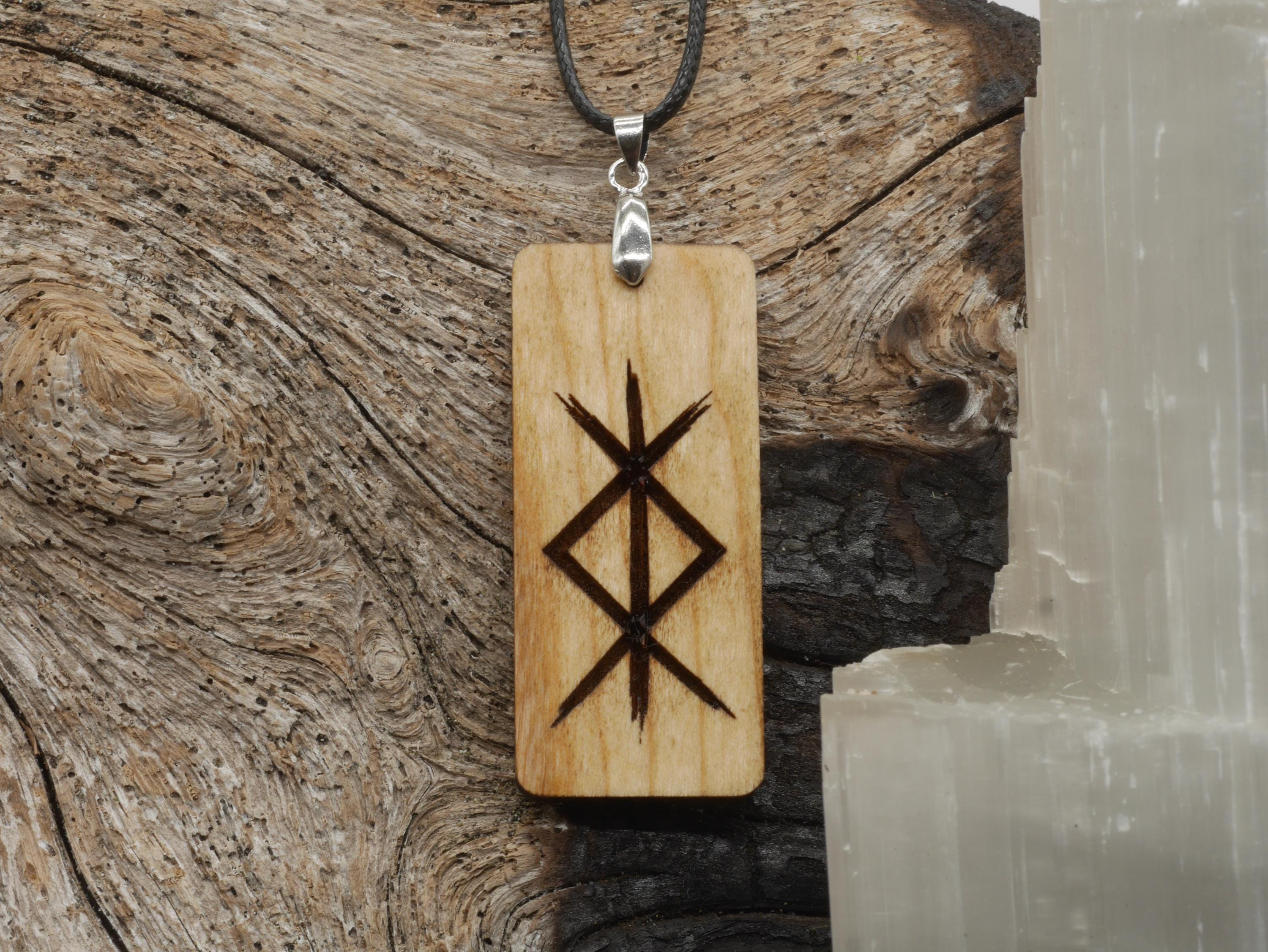 Protection Bind Rune Cherry Wood Pendant – Pagan Necklace