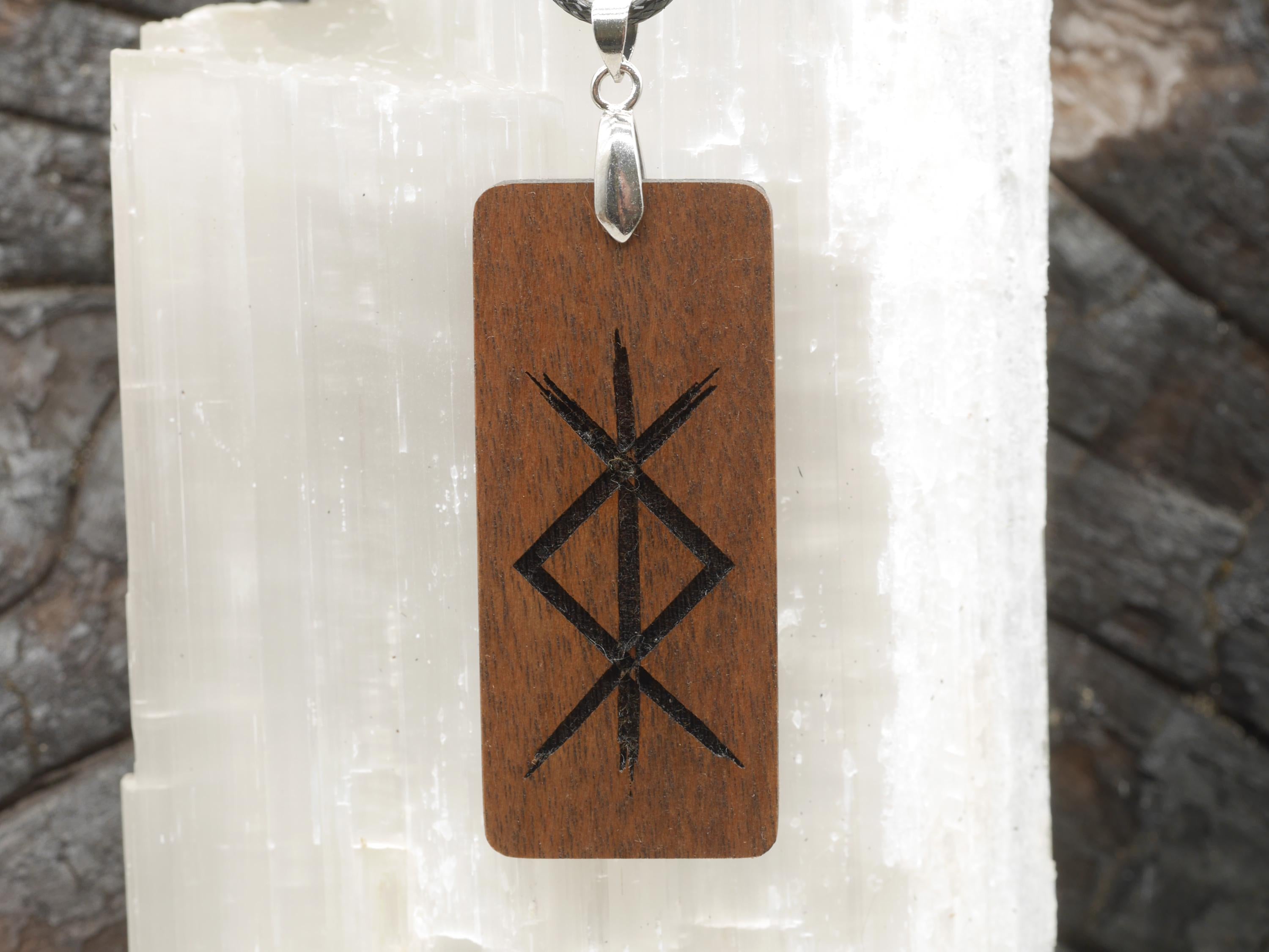 Walnut Wood Protection Bind Rune Pendant – Pagan Witch Necklace