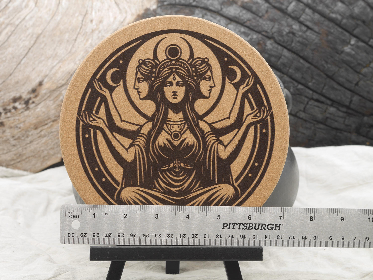 Hecate Triple Goddess Cork Trivet - Kitchen Witch Decor (7 1/2&amp;quot;)