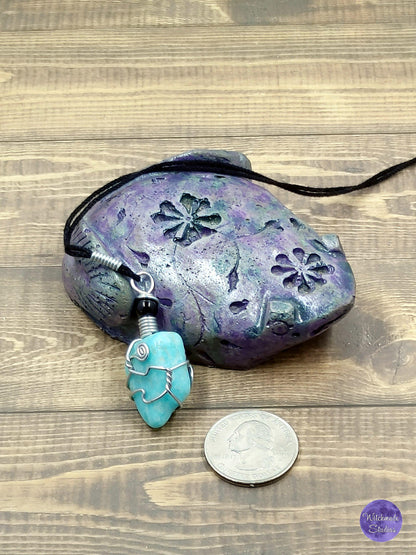 Amazonite Wire Wrap Crystal Necklace, Copper Metaphysical Jewelry JN122