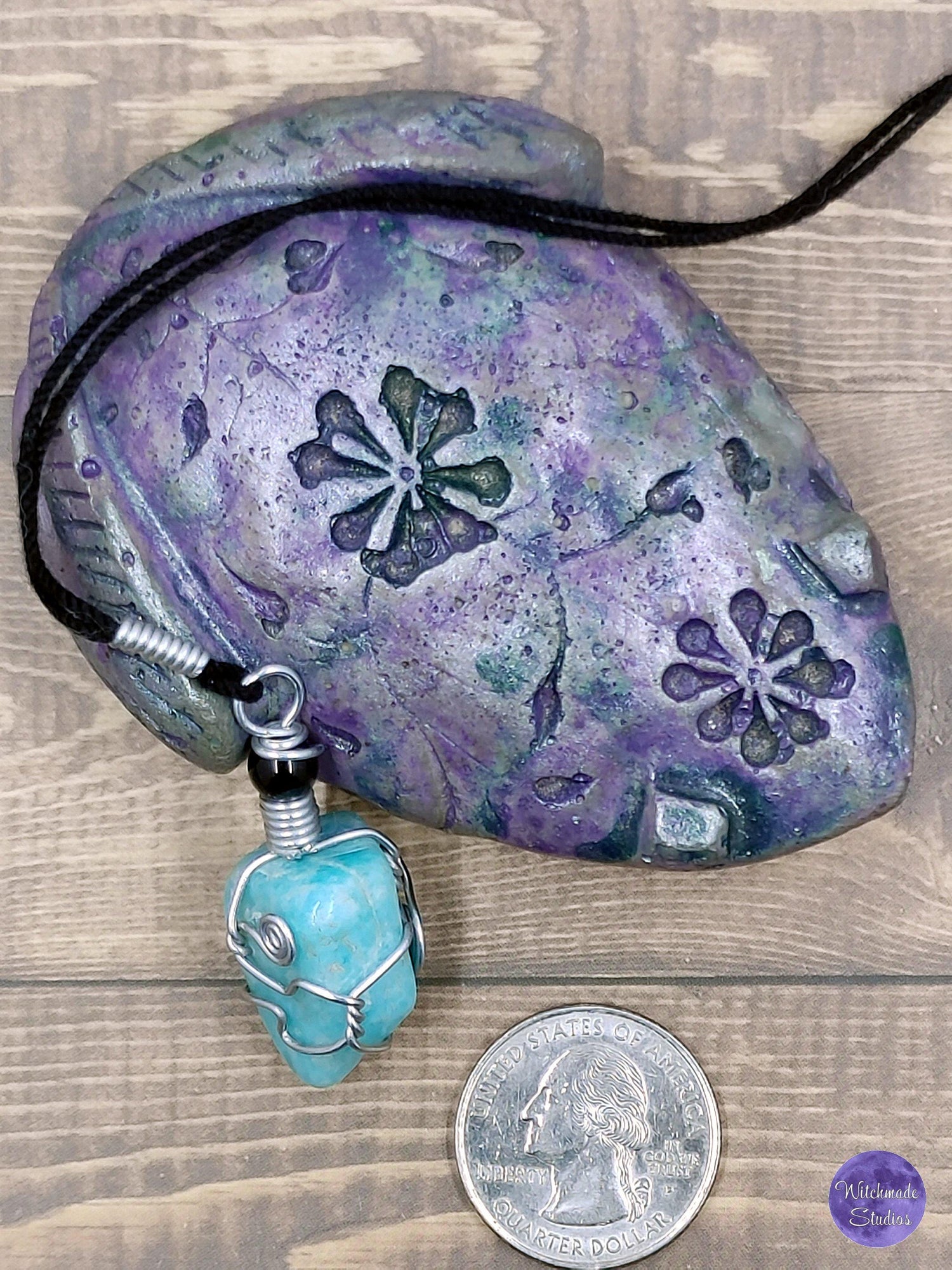 Amazonite Wire Wrap Crystal Necklace, Copper Metaphysical Jewelry JN122