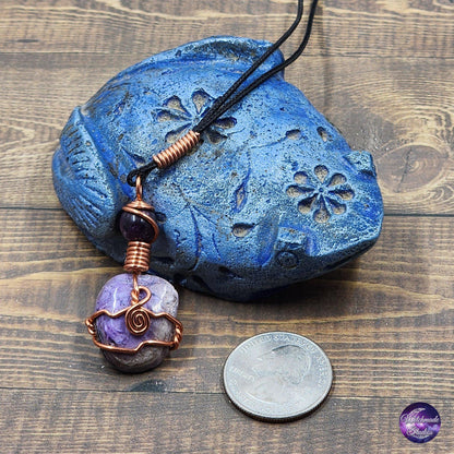Charoite Wire Wrap Crystal Necklace, Copper Metaphysical Jewelry JN217