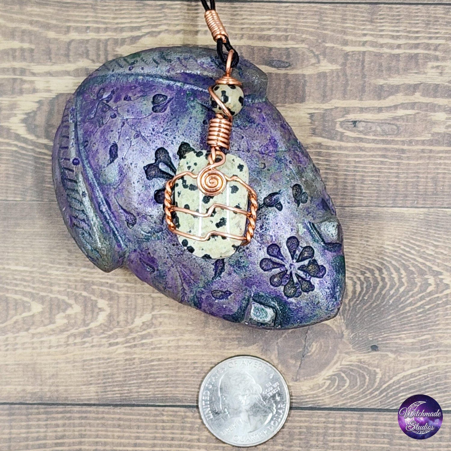 Dalmation Jasper Wire Wrap Crystal Necklace, Copper Metaphysical Jewelry JN187