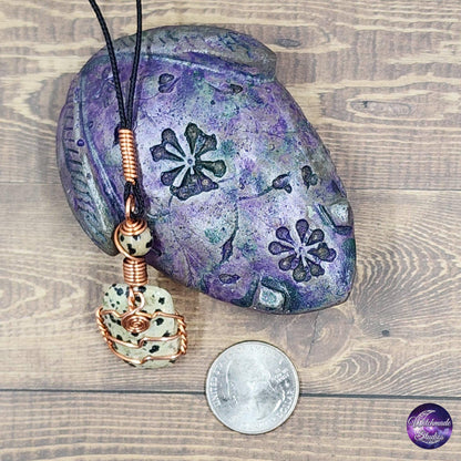Dalmation Jasper Wire Wrap Crystal Necklace, Copper Metaphysical Jewelry JN187