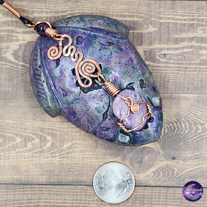 Charoite Wire Wrap Crystal Necklace, Copper Metaphysical Jewelry JN189